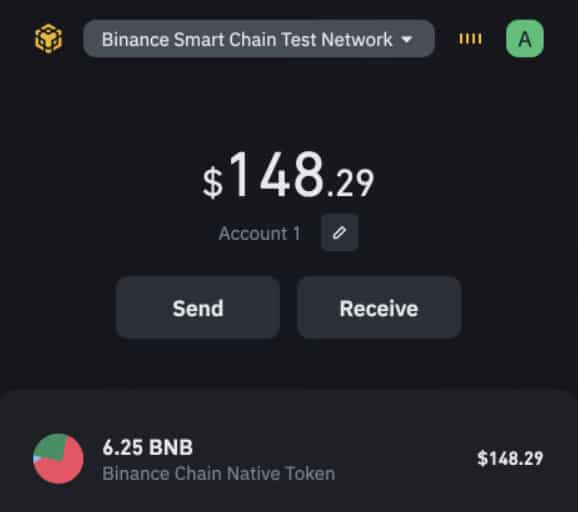 Binance Chain Wallet containing an amount of one hundred forty-eight dollars and twenty-nine scents.