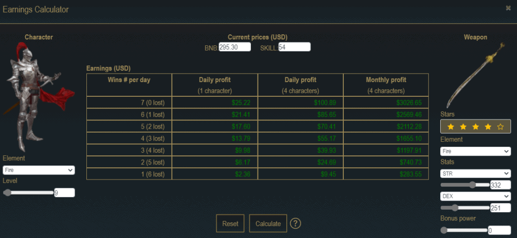 Earnings Calculator in Axie Infinity. You can track your wins per day and the corresponding daily and monthly profit.