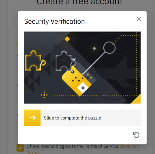 One of the security verification in Binance was to slide the arrow below an image showing a puzzle for it to be completed.
