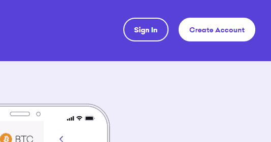 Kraken interface showing the sign-in and the create account button.