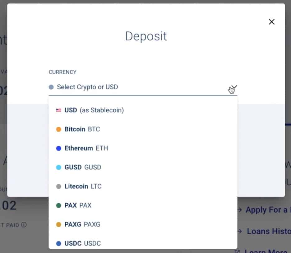 The deposit display screen is shown in which you can select your desired cryptocurrency.