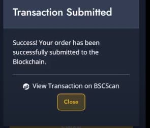 A screen display that shows that the transaction has been successfully submitted.