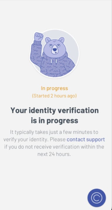 A display that tells you that your identity verification is in progress.
