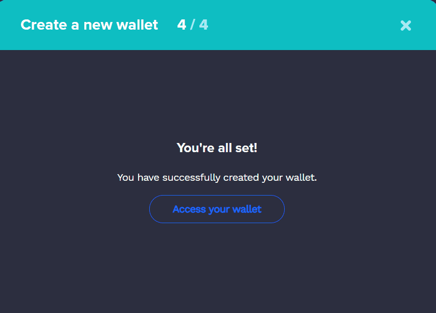 The confirmation display once you successfully completed the creating wallet process.