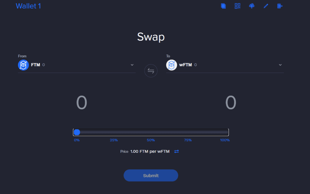 The screen display for swapping tokens.