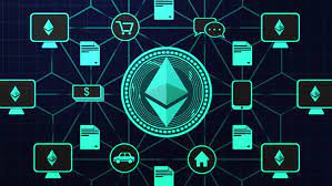 A poster of Ethereum in the center and different activities around it.
