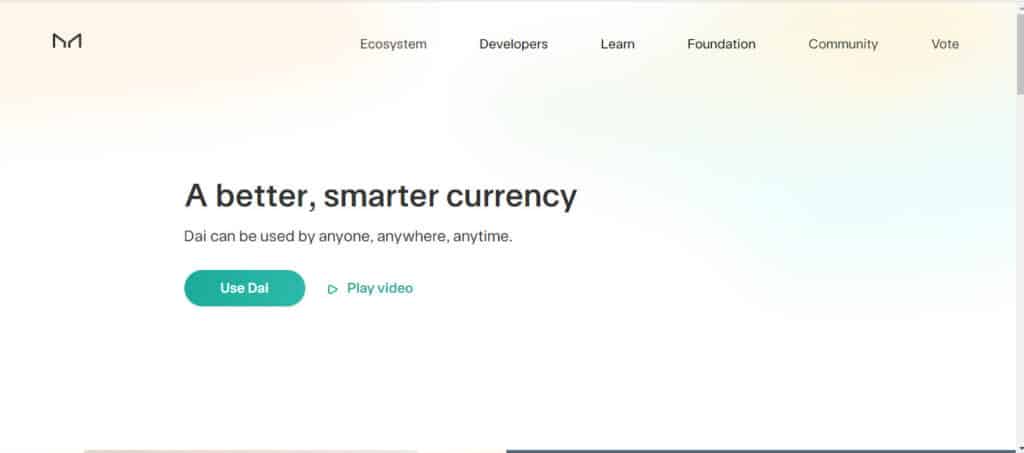 The screen display of MakerDAO website. 