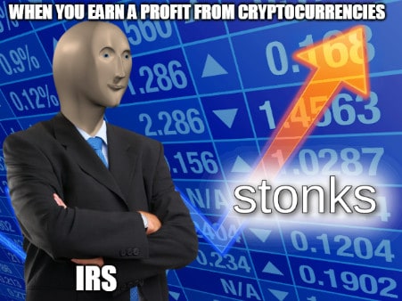 A meme that shows what happens when you earn a profit from cryptocurrencies.  