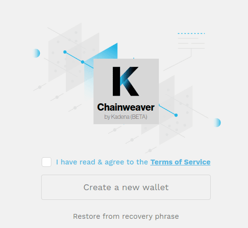 Screen display of Chainweaver wallet when creating a wallet.